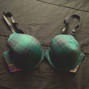 🆕PINK Size 34C Forest Green Plaid Bra
